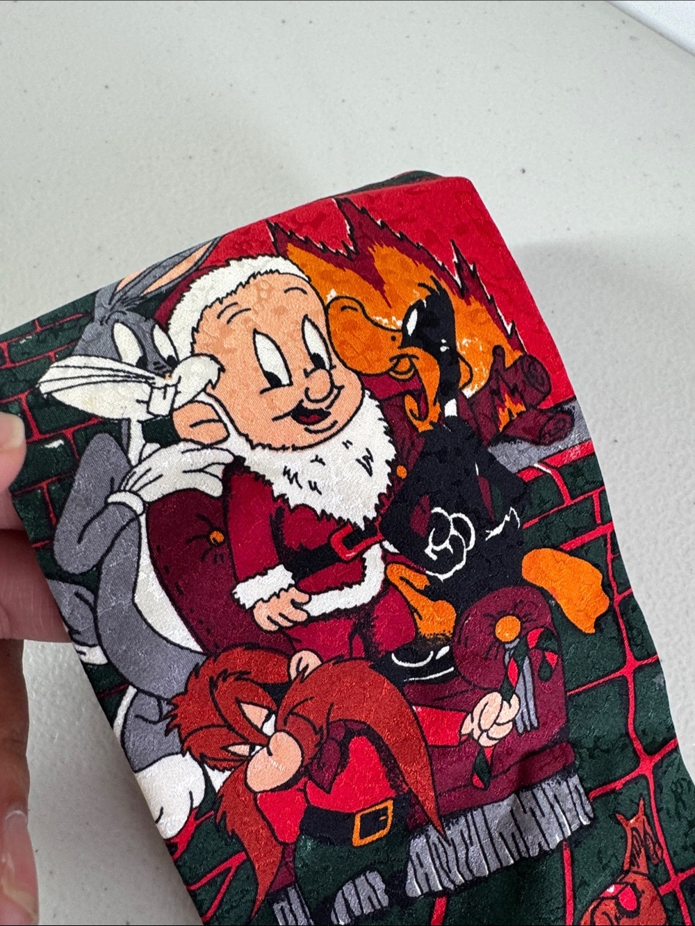 Vintage Looney Tunes Elmer Fudd Santa Bugs Bunny Print Silk Tie 90s Y2K Holiday - Picture 13 of 15